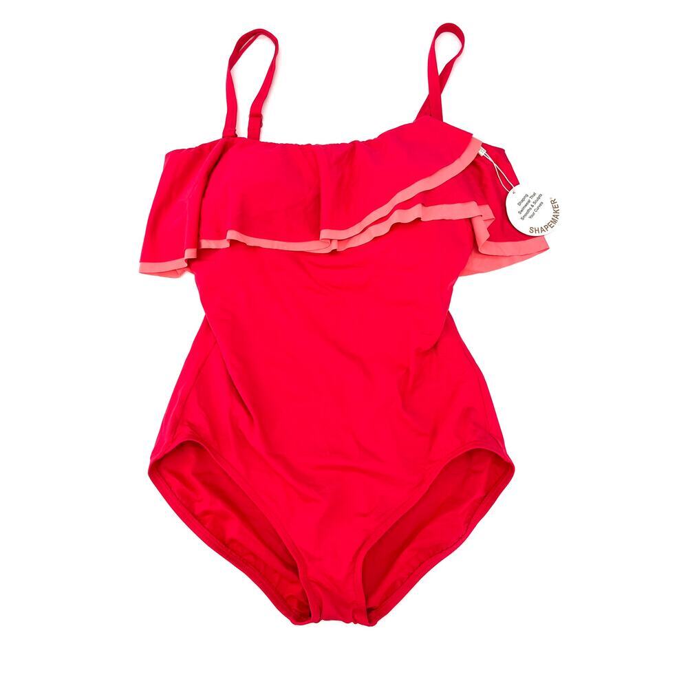 Contours by Coco Reef Pink Agate Ruffle Bandeau One Piece Swimsuit 10 34D